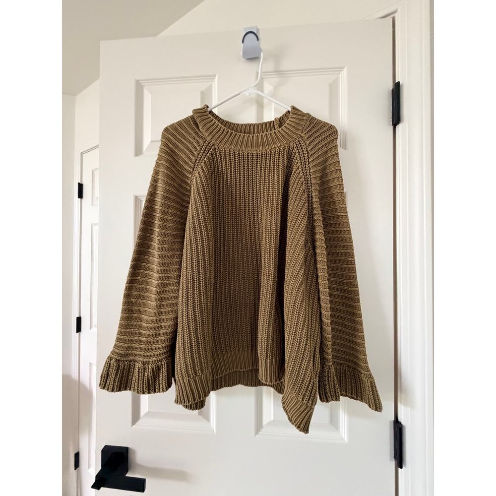 Maeve Anthropologie Olive Green Chunky Knit Cotton Sweater XL - Picture 2 of 9